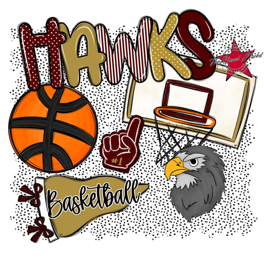 Hawks Basketball Spirit-Maroon & Gold