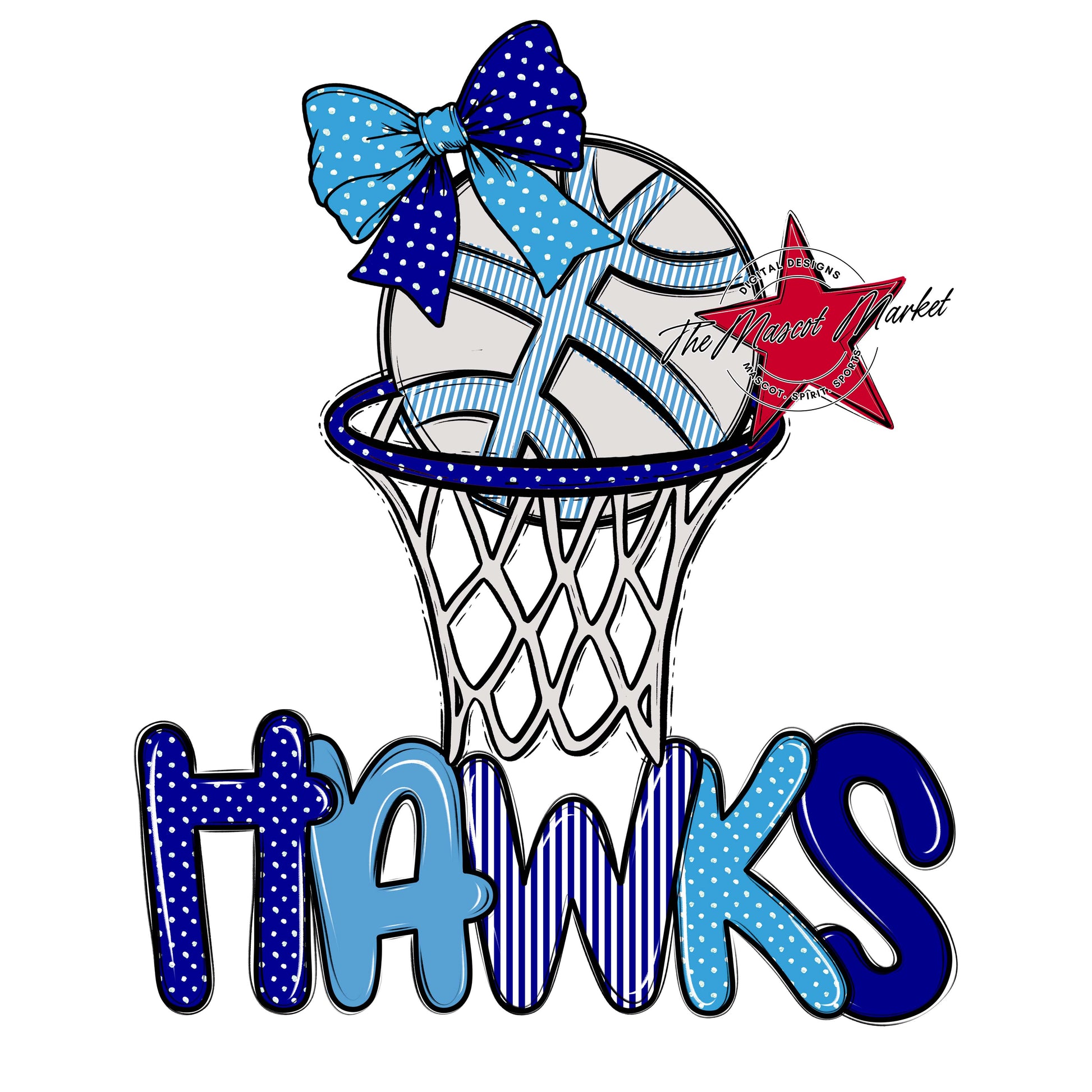 Hawks Basketball Spirit Design-Blue & Carolina Blue