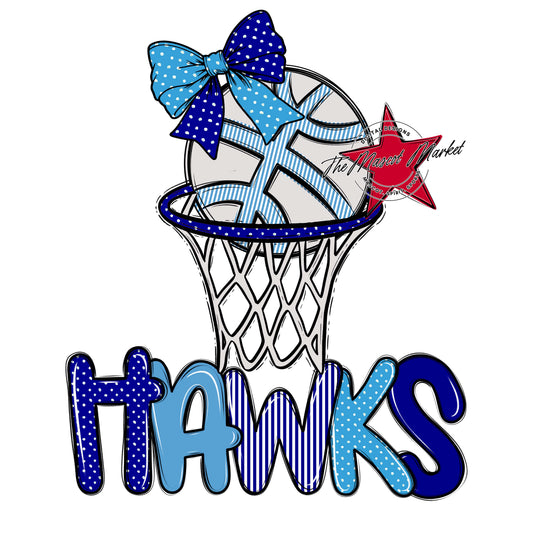 Hawks Basketball Spirit Design-Blue & Carolina Blue