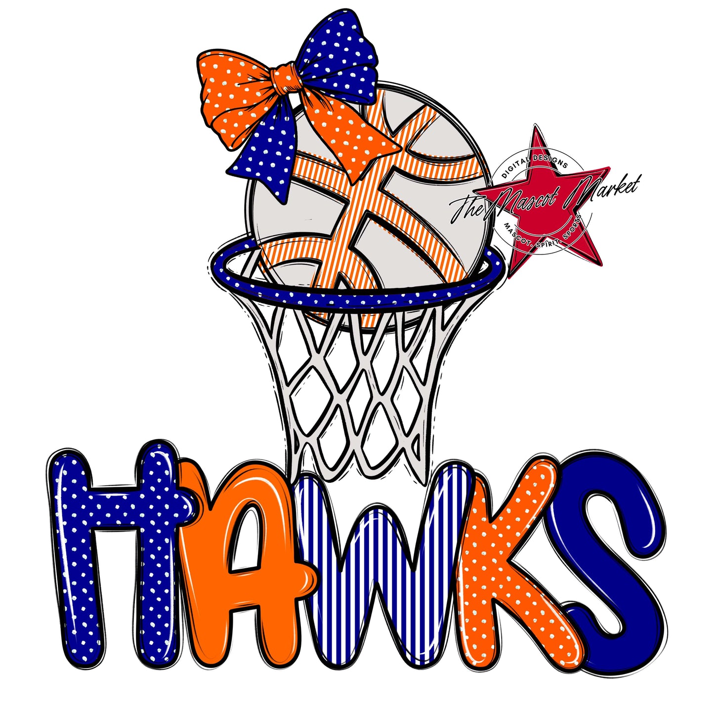 Hawks Basketball Spirit Design-Blue & Orange