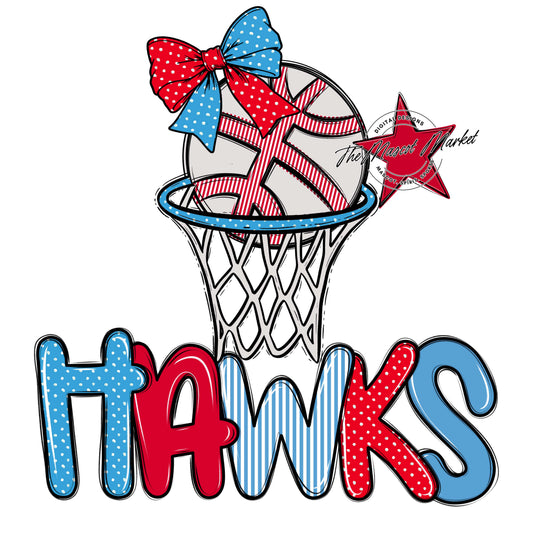 Hawks Basketball Spirit Design-Carolina Blue & Red