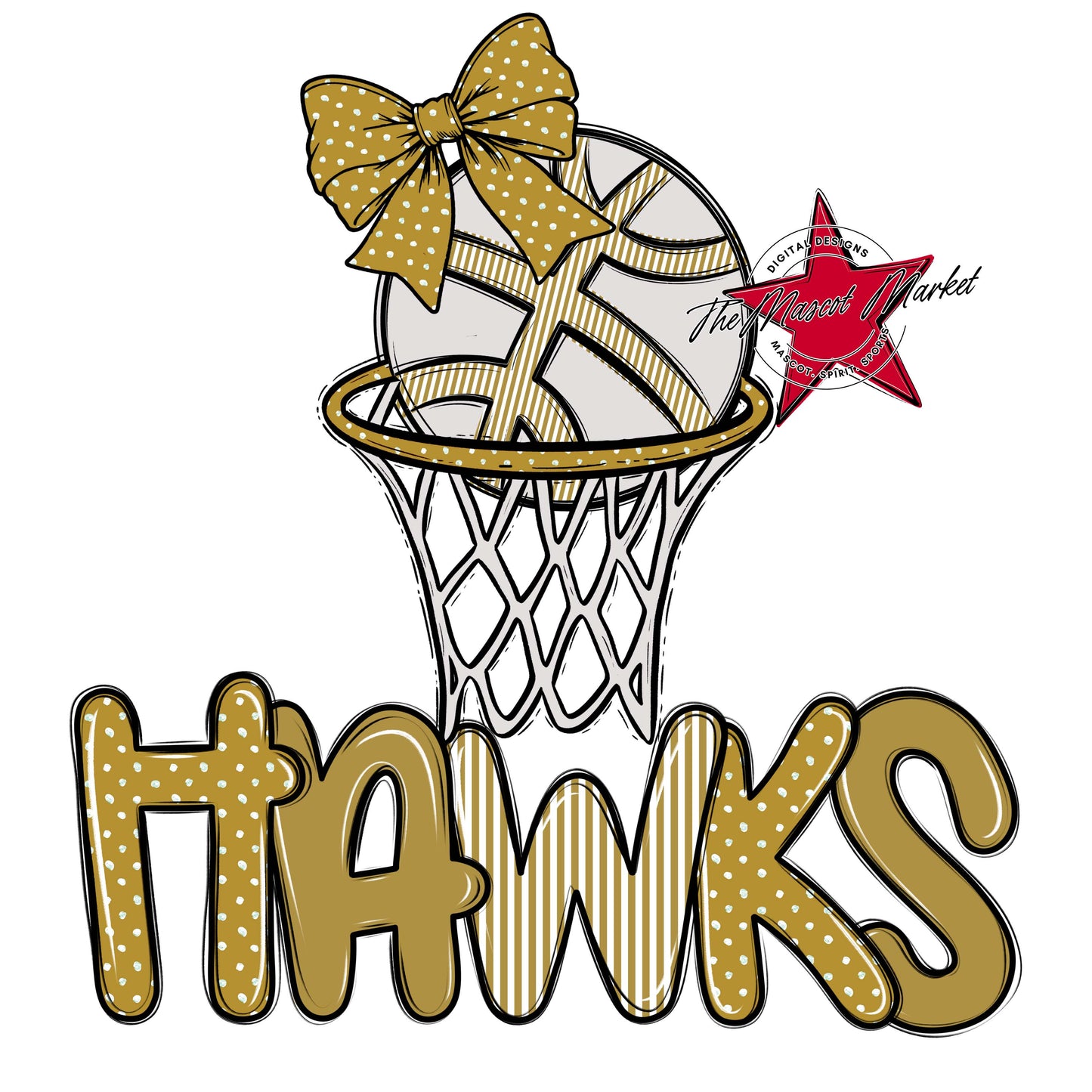 Hawks Basketball Spirit Design-Gold