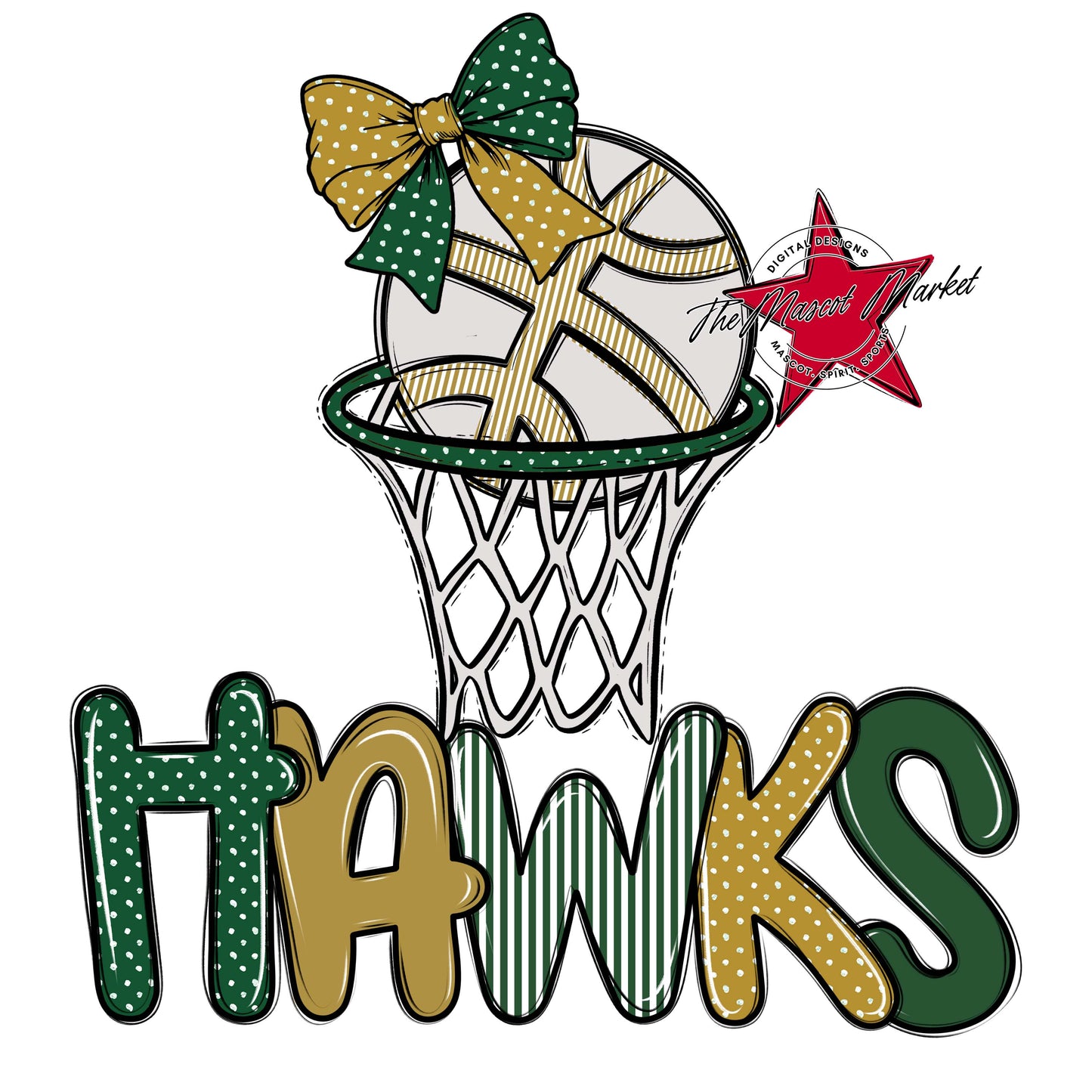 Hawks Basketball Spirit Design-Green & Gold