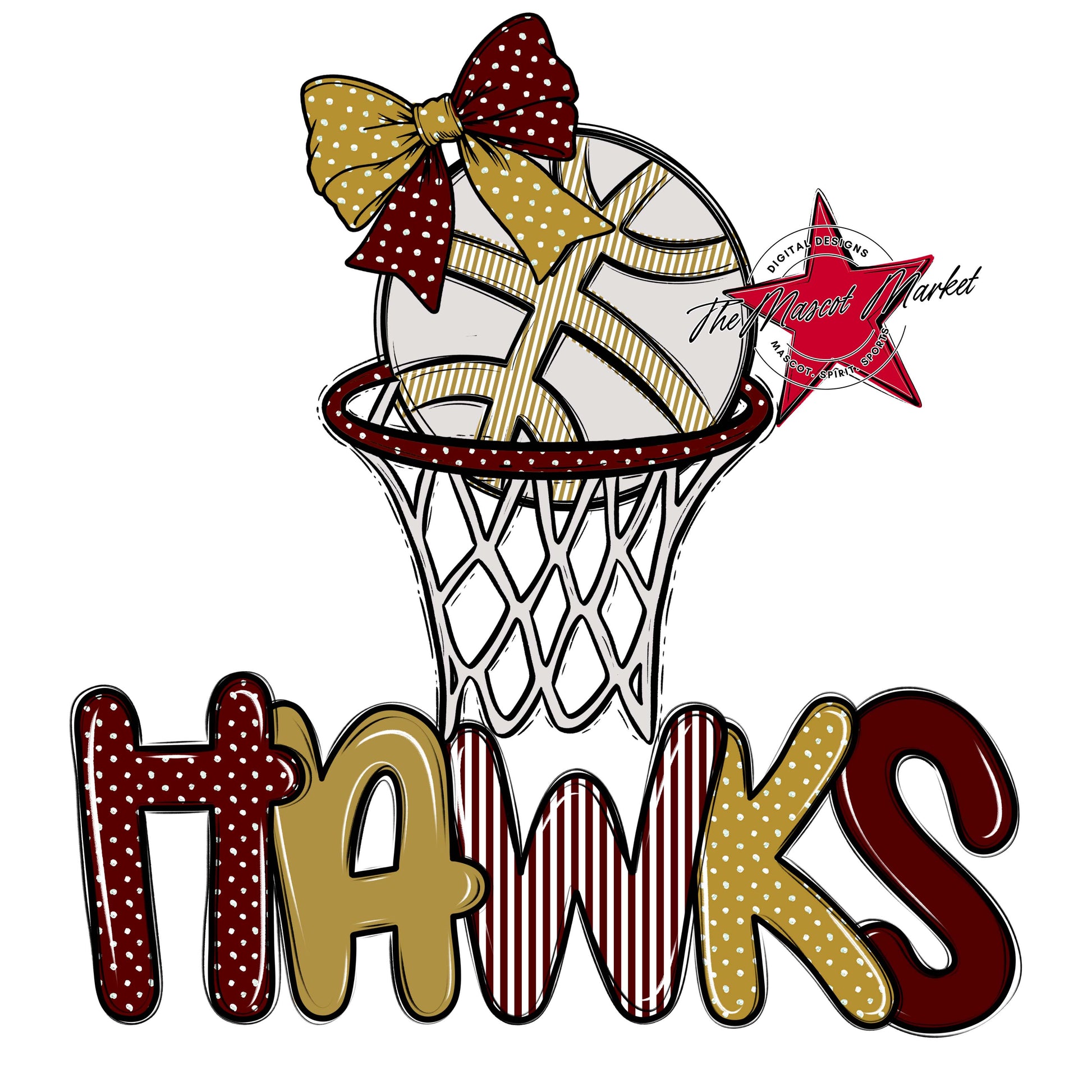 Hawks Basketball Spirit Design-Maroon & Gold