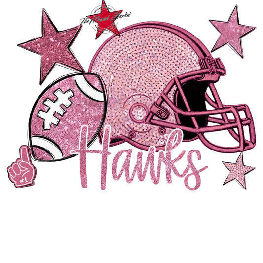 Hawks Football Embroidered Sequins Design-Pink Out