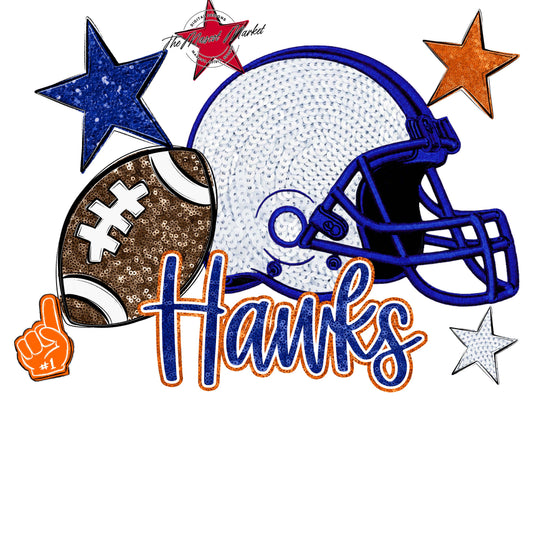 Hawks Football Embroidered Sequins Design-Blue & Orange