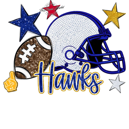 Hawks Football Embroidered Sequins Design-Blue & Yellow