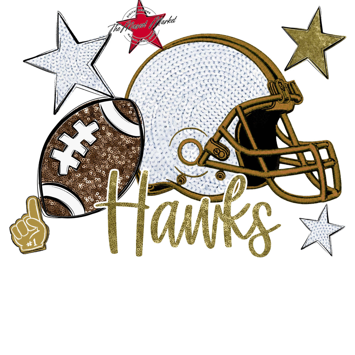 Hawks Football Embroidered Sequins Design-Gold