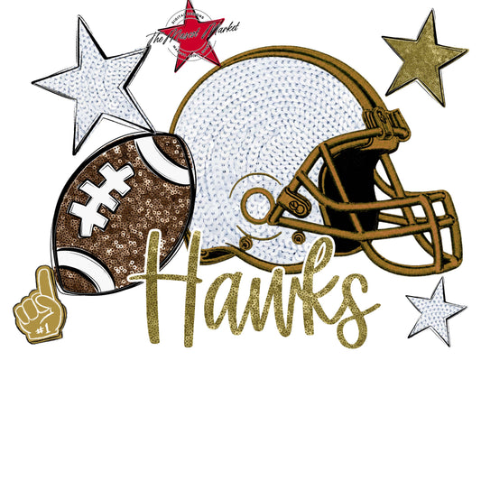 Hawks Football Embroidered Sequins Design-Gold