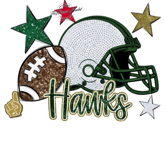 Hawks Football Embroidered Sequins Design-Green & Gold