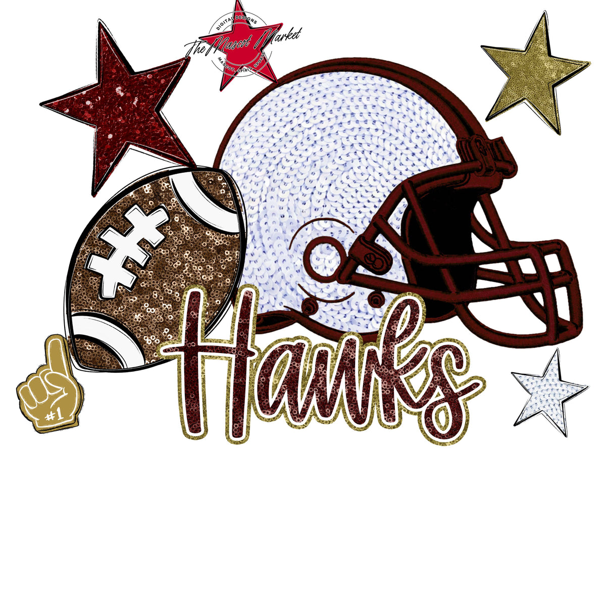 Hawks Football Embroidered Sequins Design-Maroon & Gold