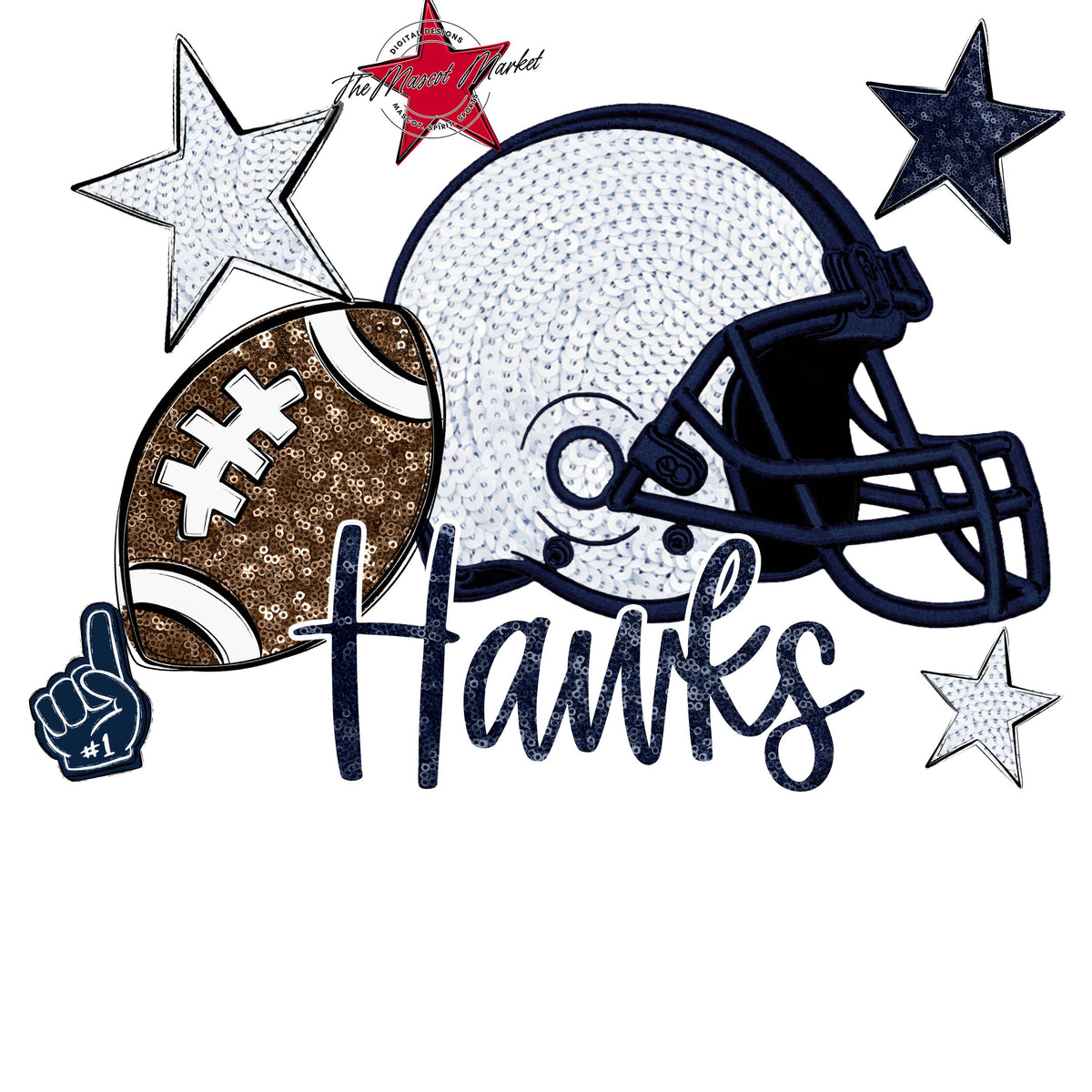 Hawks Football Embroidered Sequins Design-Navy
