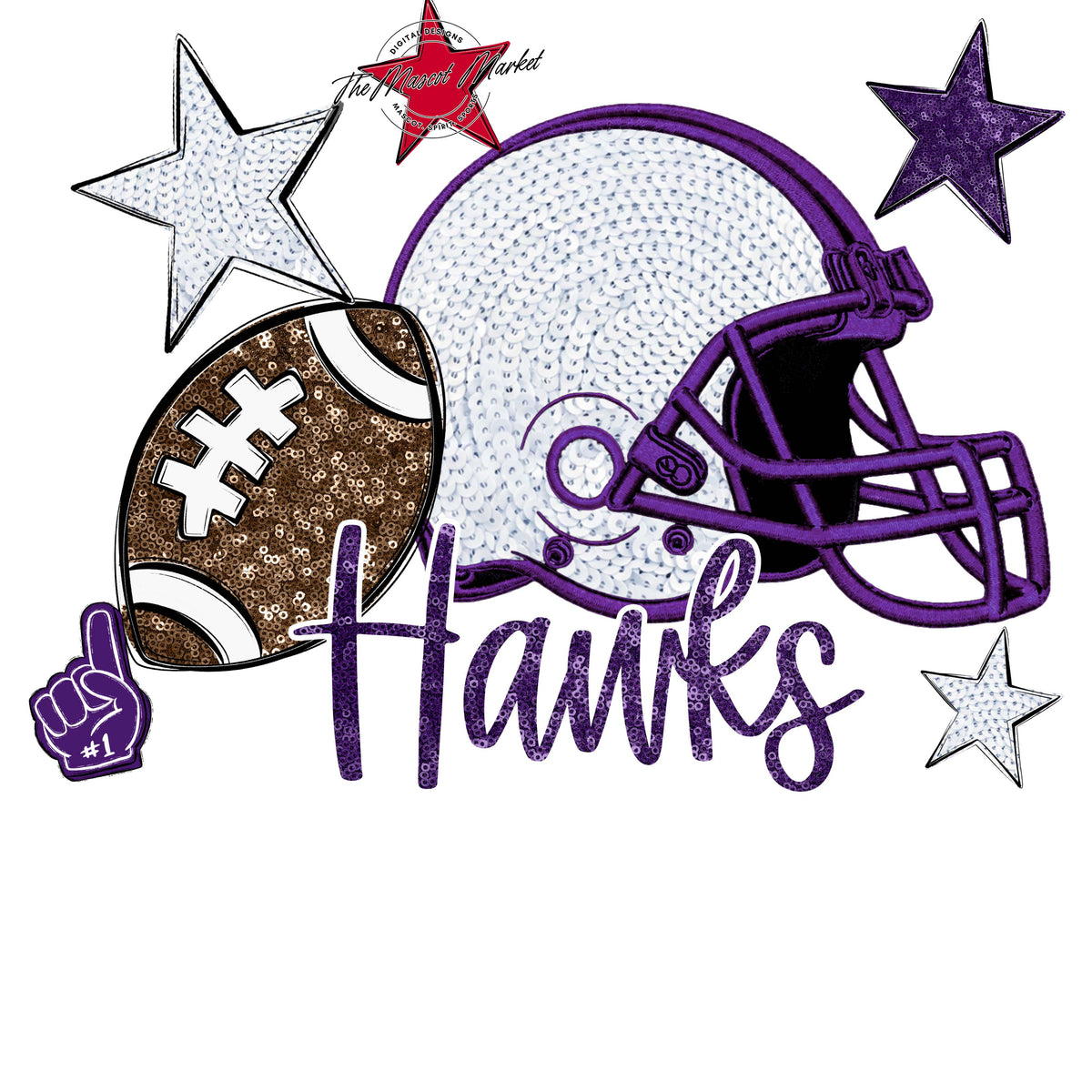 Hawks Football Embroidered Sequins Design-Purple