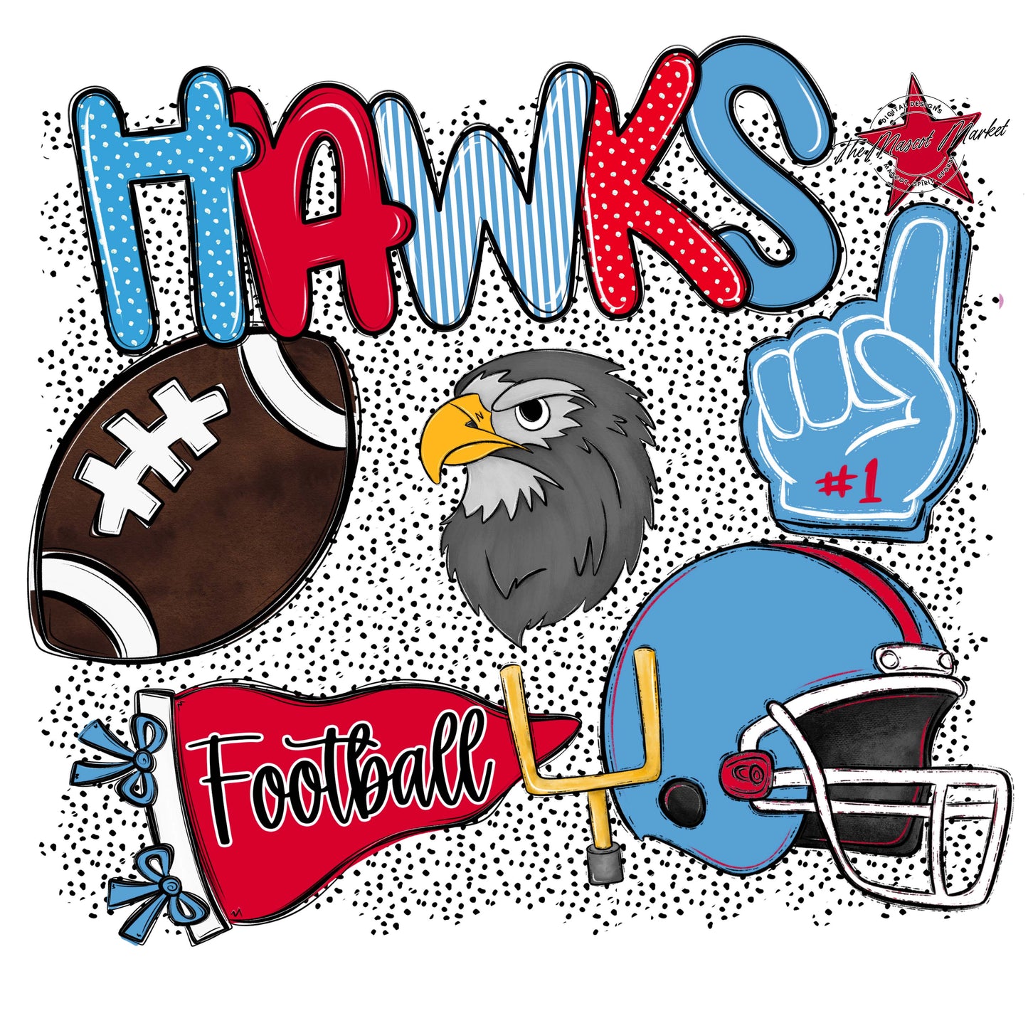 Hawks Football Spirit-Carolina Blue & Red