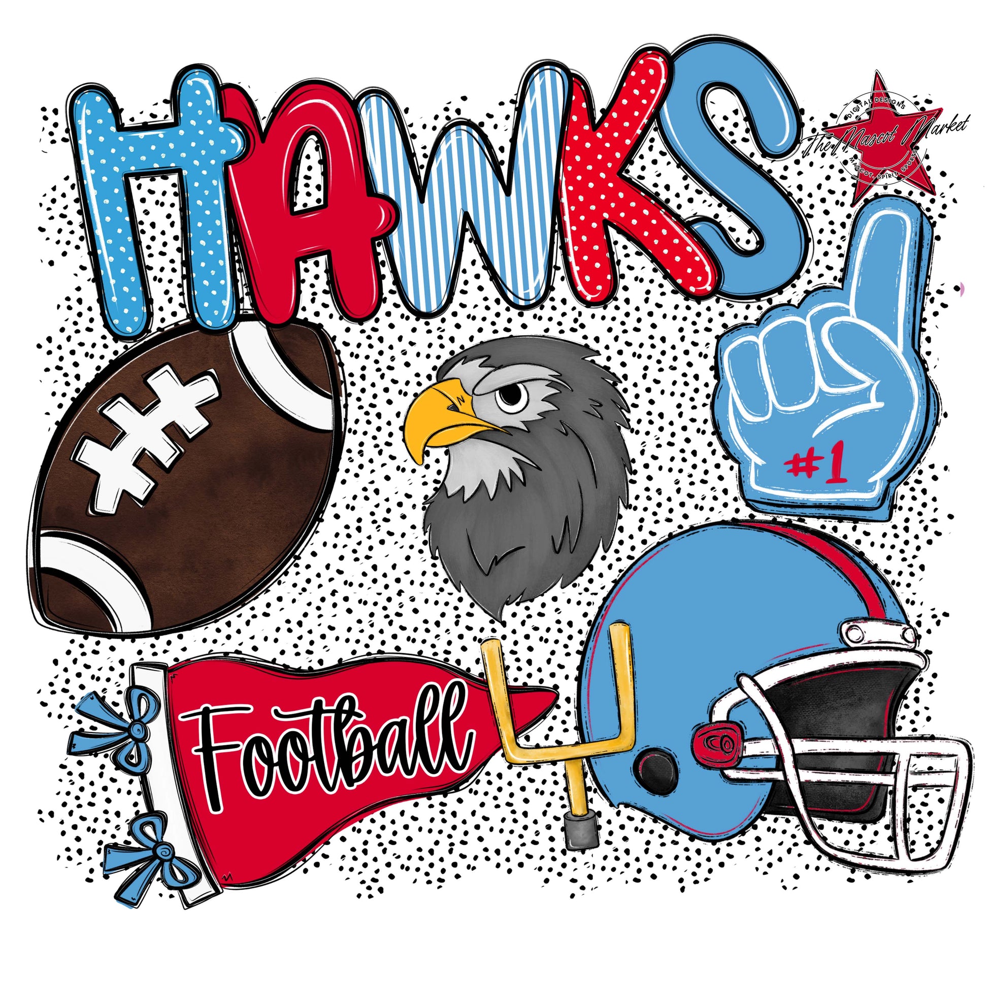 Hawks Football Spirit-Carolina Blue & Red