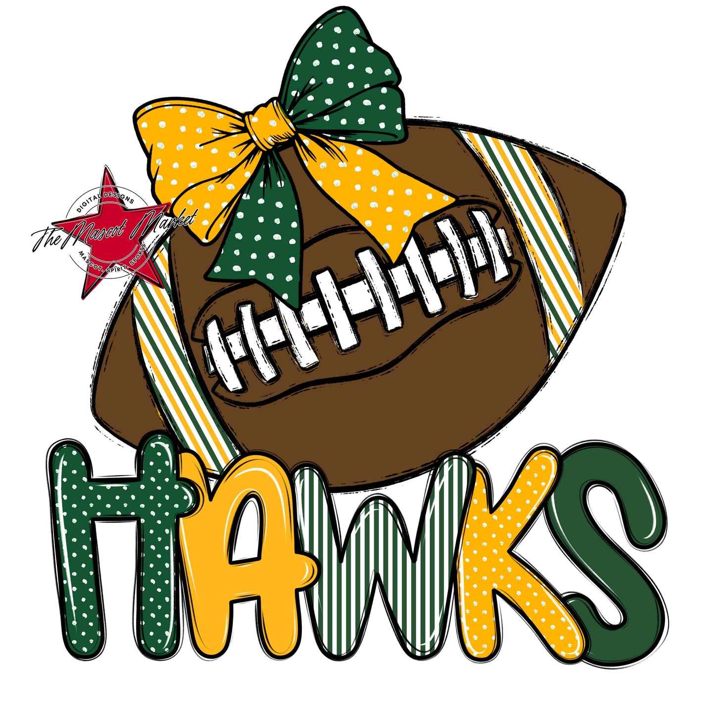 Hawks Football Spirit Design-Green & Yellow