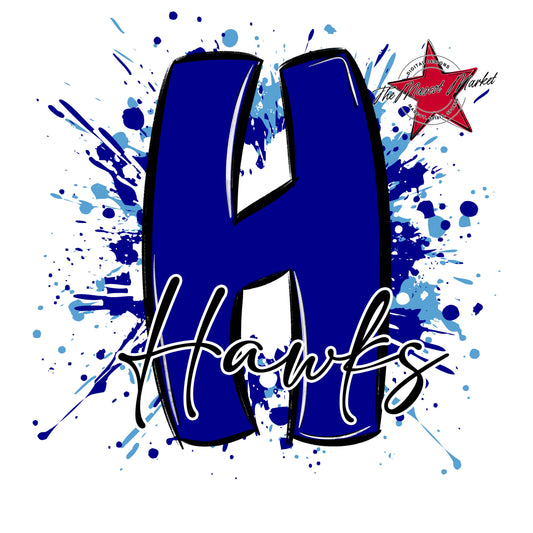 Hawks Mascot Splatter-Blue & Carolina Blue