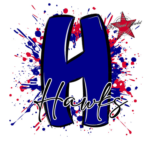Hawks Mascot Splatter-Blue & Red
