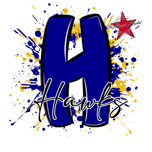 Hawks Mascot Splatter-Blue & Yellow