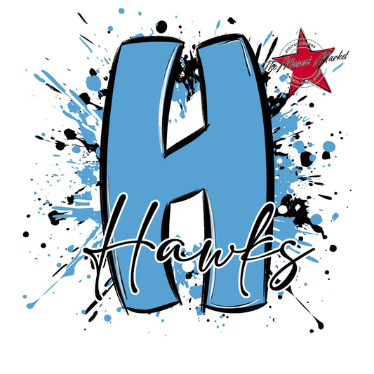 Hawks Mascot Splatter-Carolina Blue