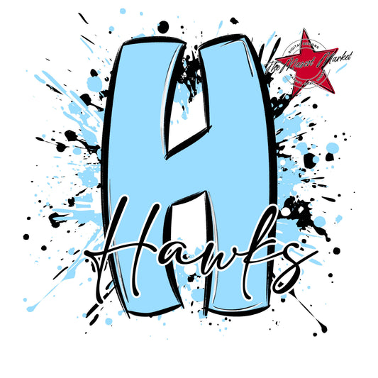 Hawks Mascot Splatter-Columbia Blue