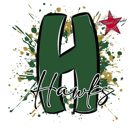 Hawks Mascot Splatter-Green & Gold