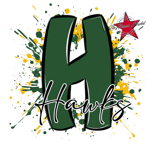 Hawks Mascot Splatter-Green & Yellow