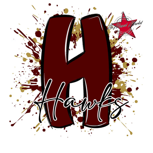 Hawks Mascot Splatter-Maroon & Gold