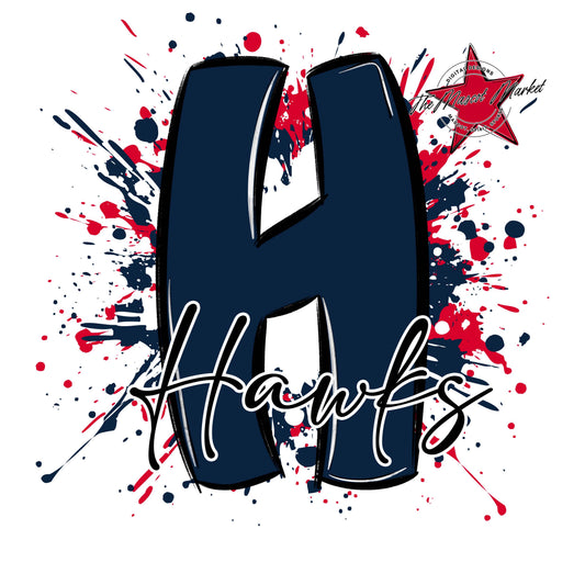 Hawks Mascot Splatter-Navy & Red