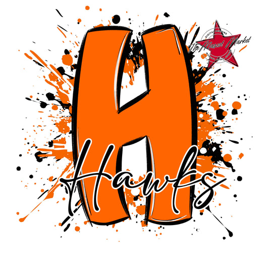 Hawks Mascot Splatter-Orange