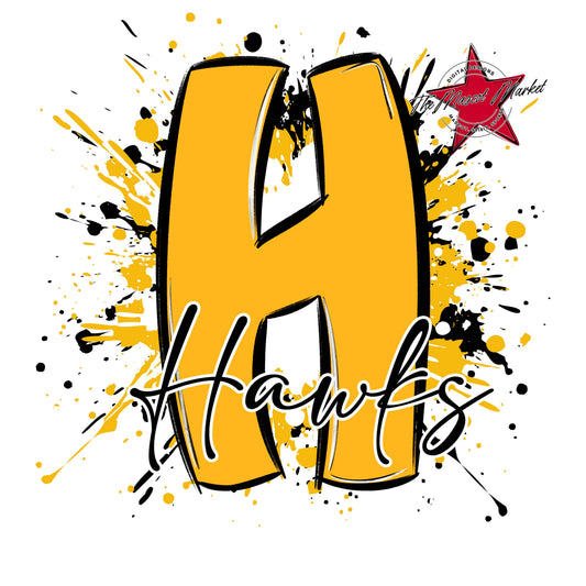 Hawks Mascot Splatter-Yellow