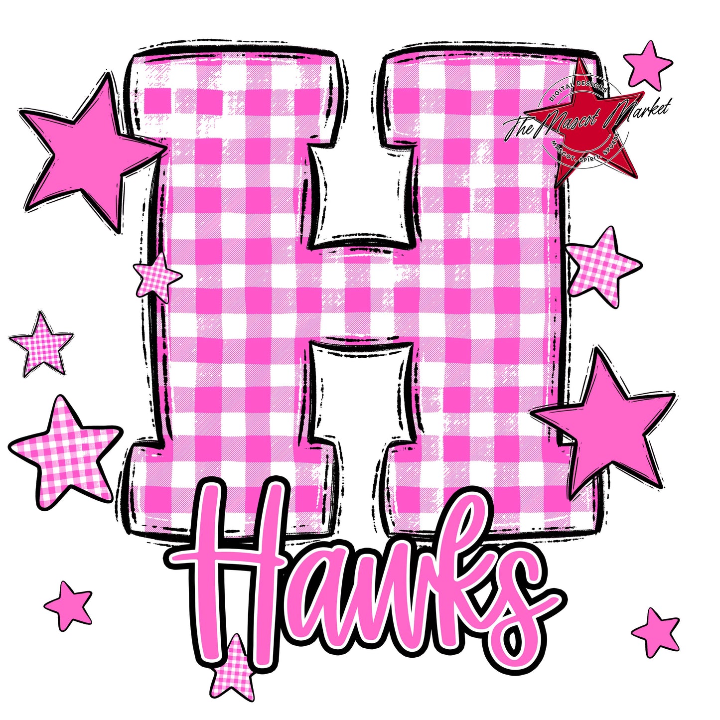 Hawks Plaid Star Design-Baby Pink
