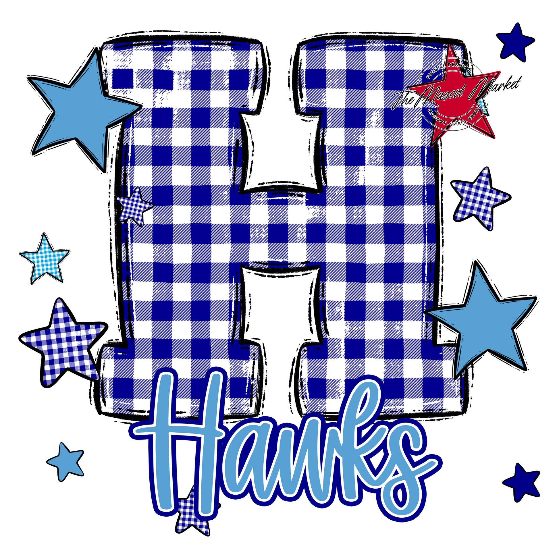 Hawks Plaid Star Design-Blue & Carolina Blue