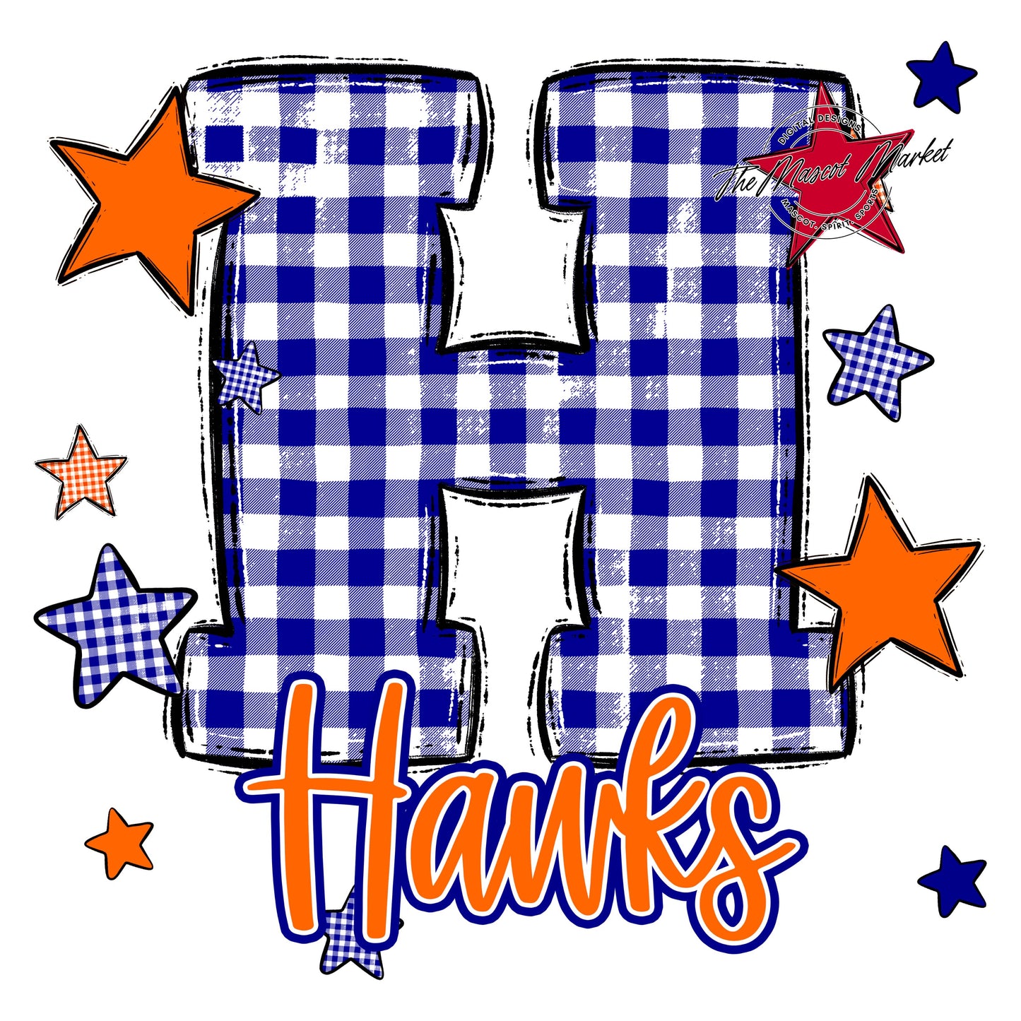 Hawks Plaid Star Design-Blue & Orange
