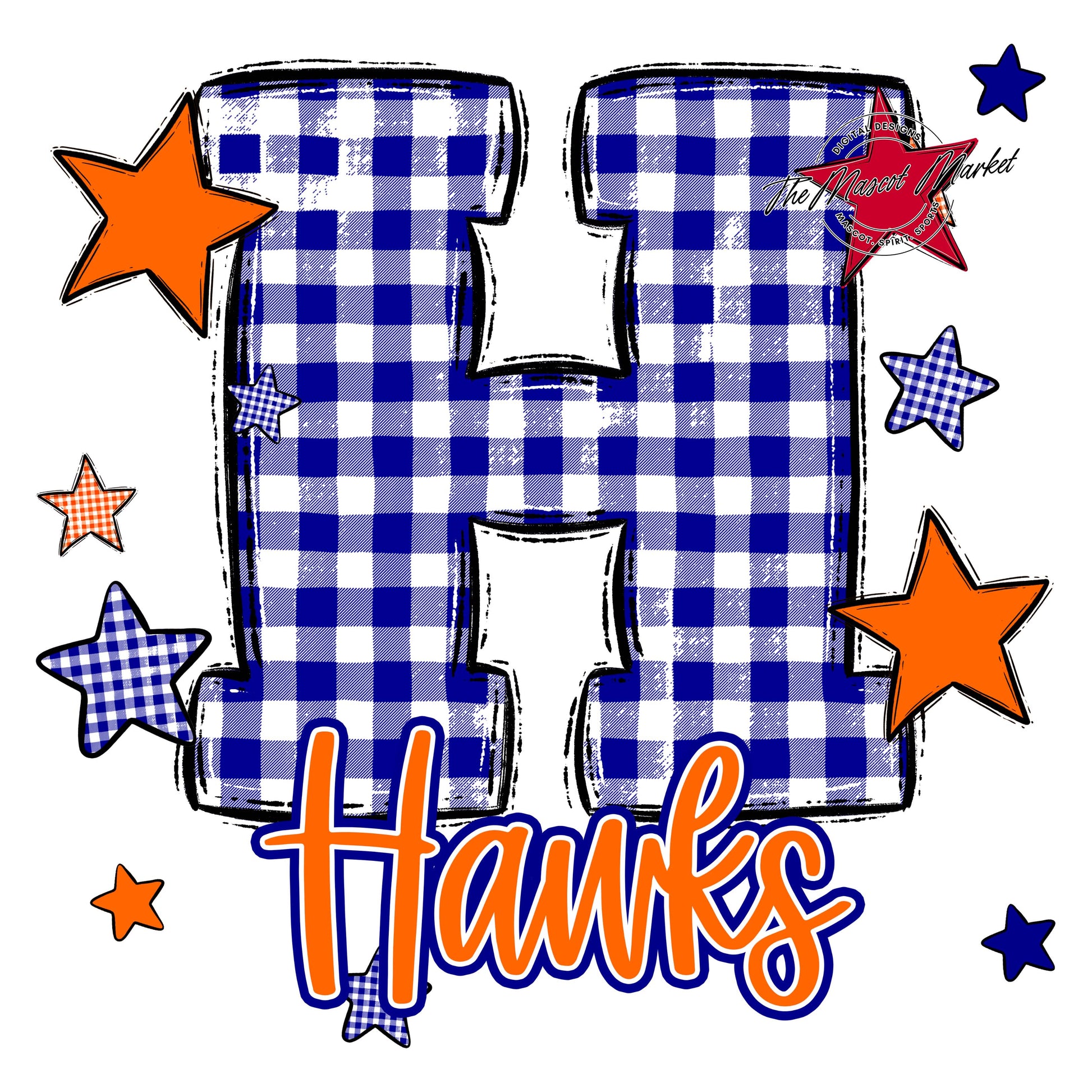 Hawks Plaid Star Design-Blue & Orange