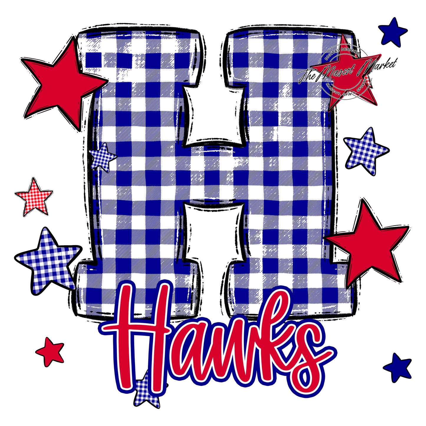 Hawks Plaid Star Design-Blue & Red