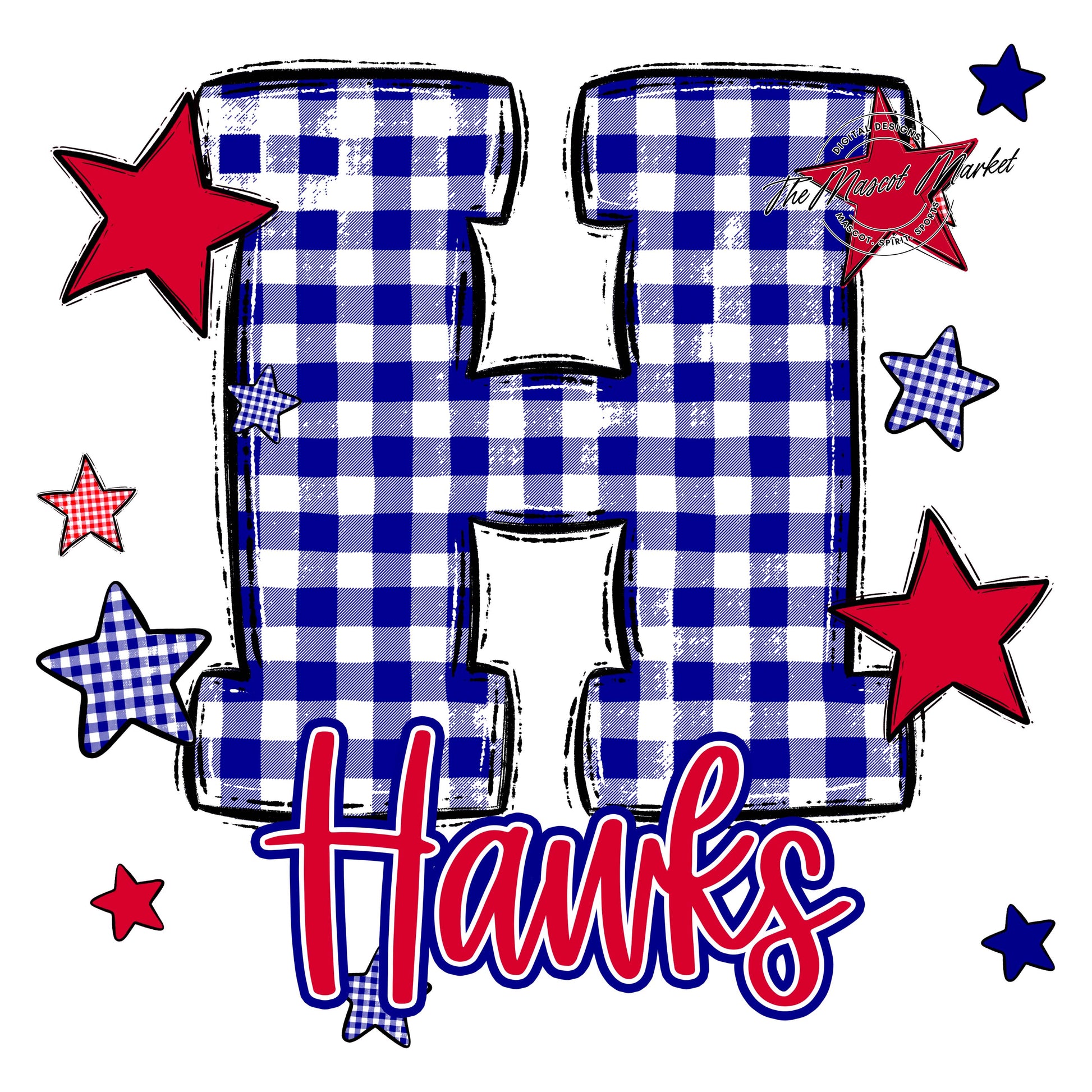 Hawks Plaid Star Design-Blue & Red