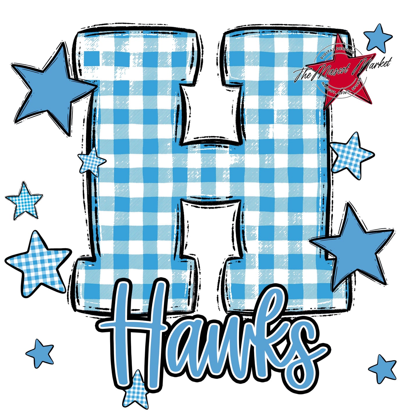 Hawks Plaid Star Design-Carolina Blue