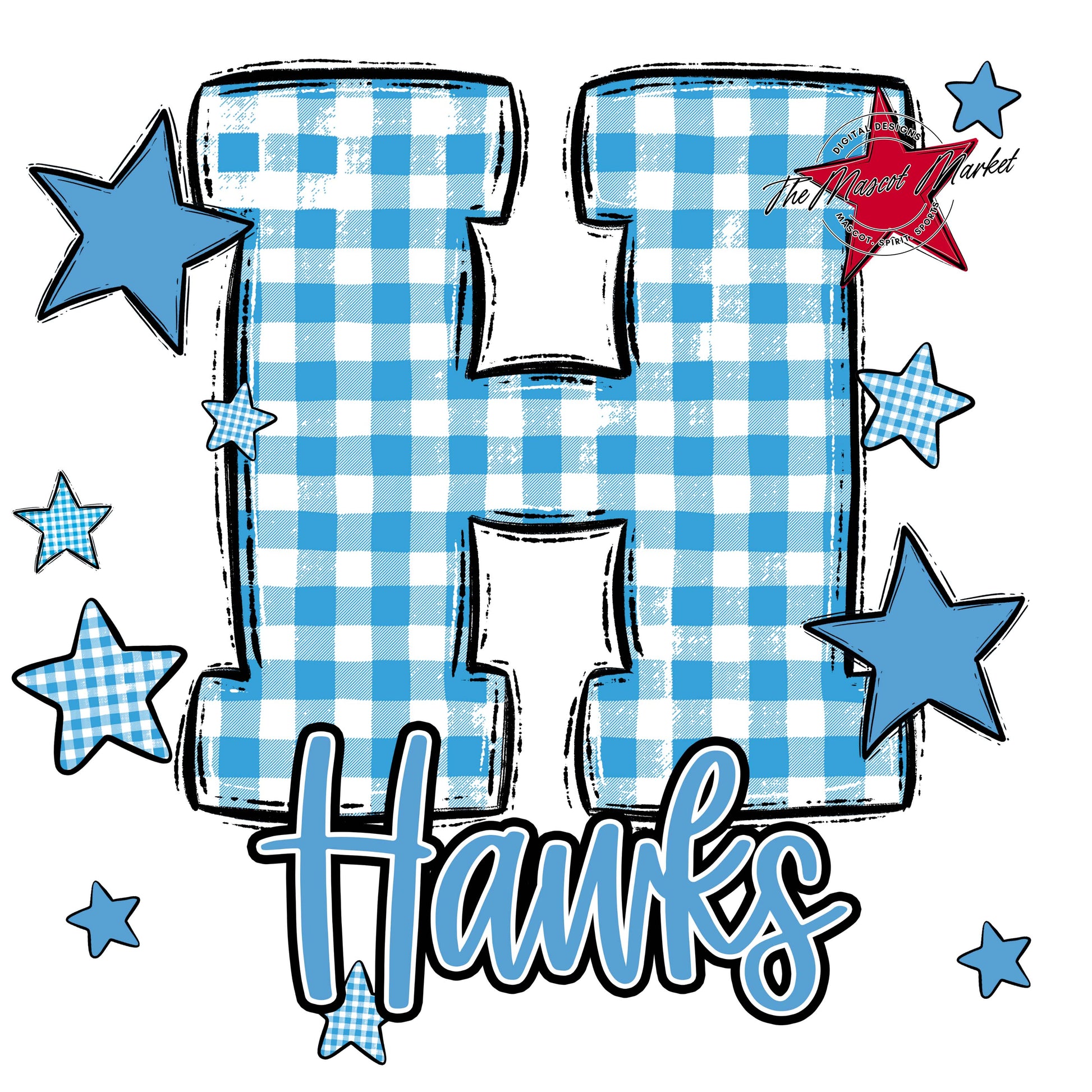 Hawks Plaid Star Design-Carolina Blue