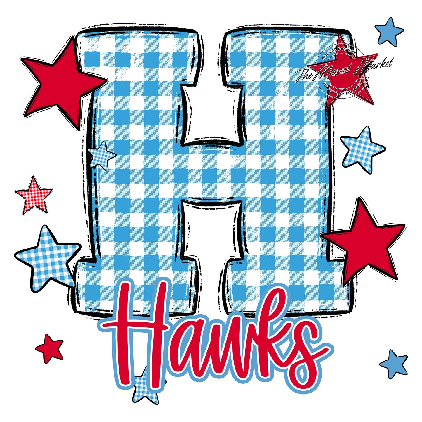 Hawks Plaid Star Design-Carolina Blue & Red