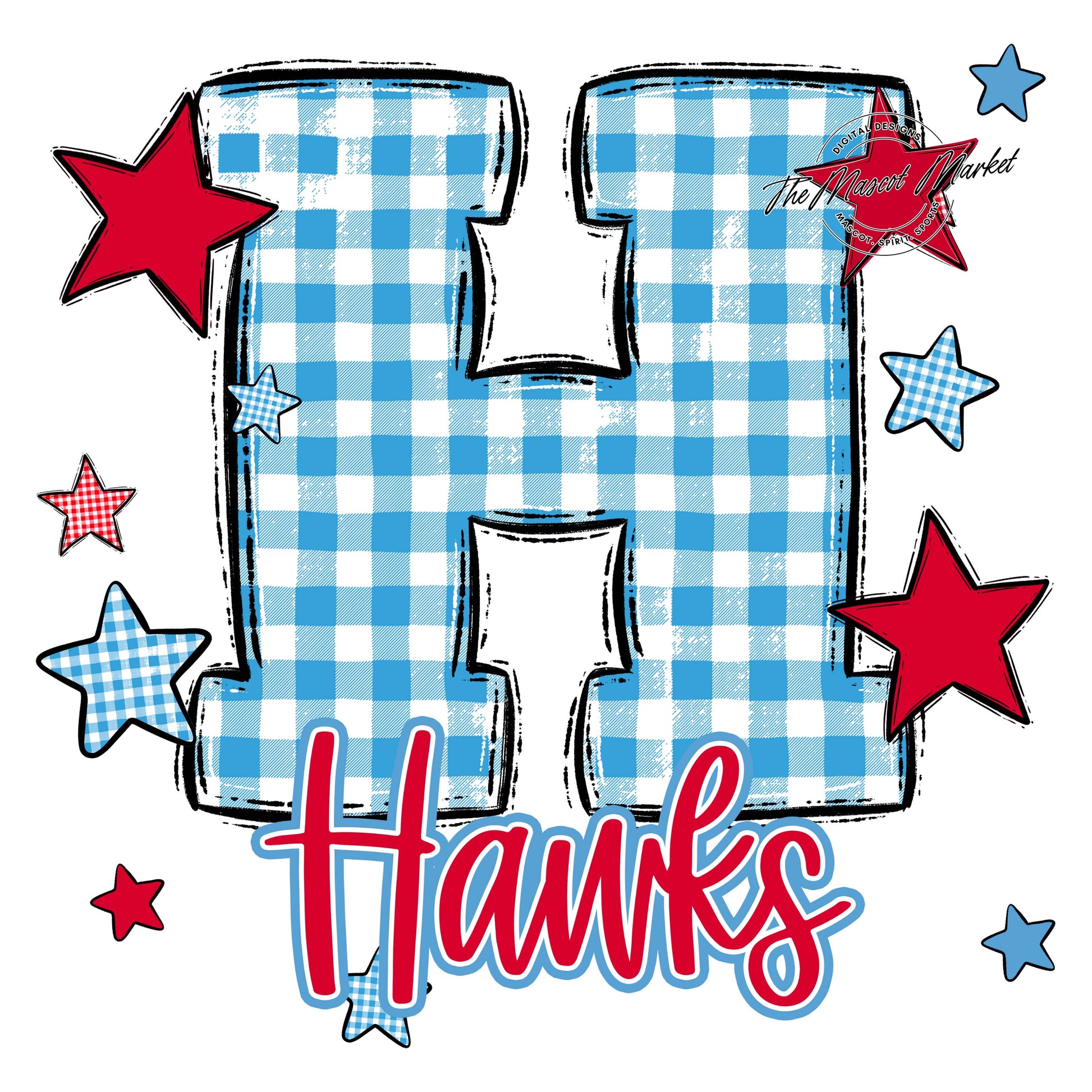 Hawks Plaid Star Design-Carolina Blue & Red