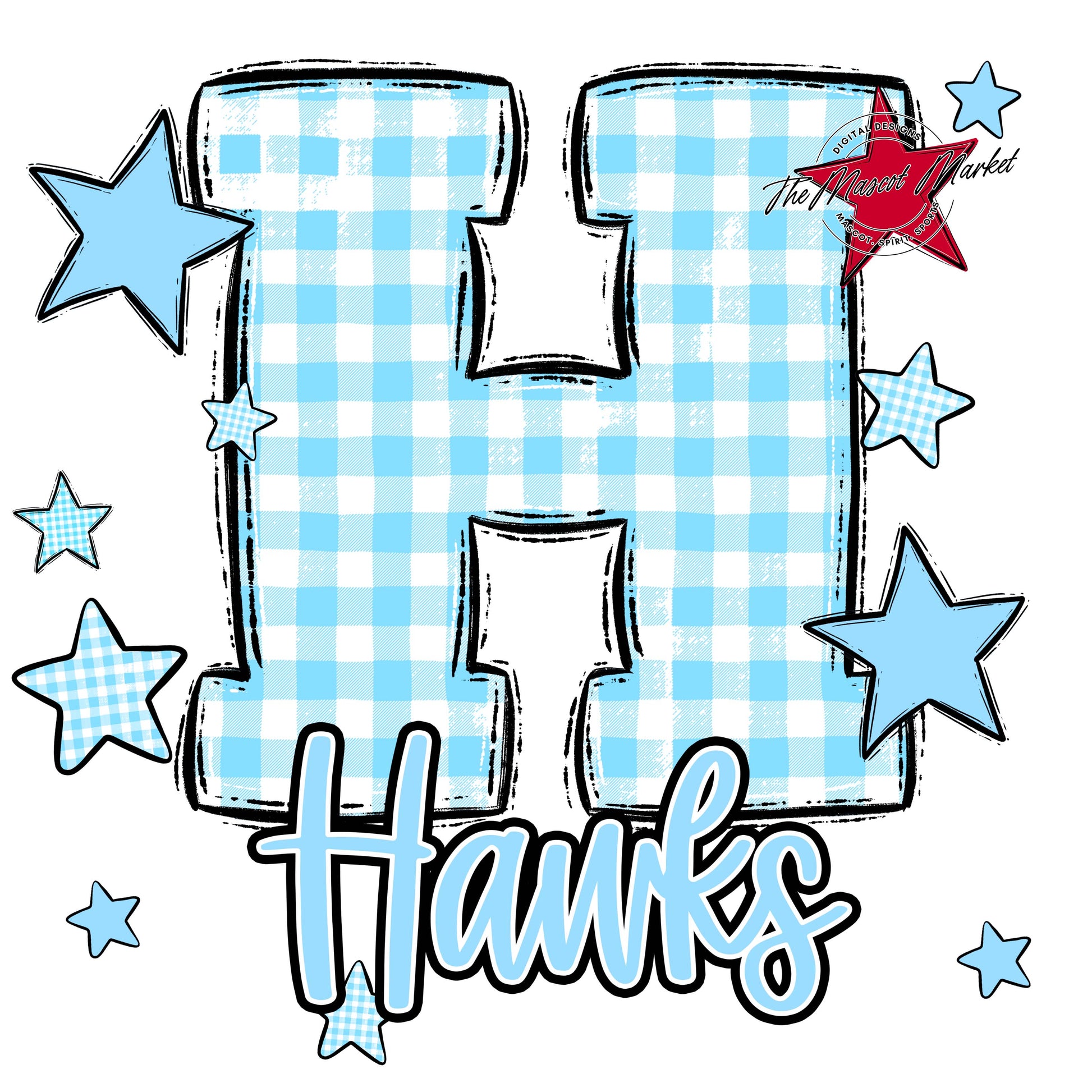 Hawks Plaid Star Design-Columbia Blue