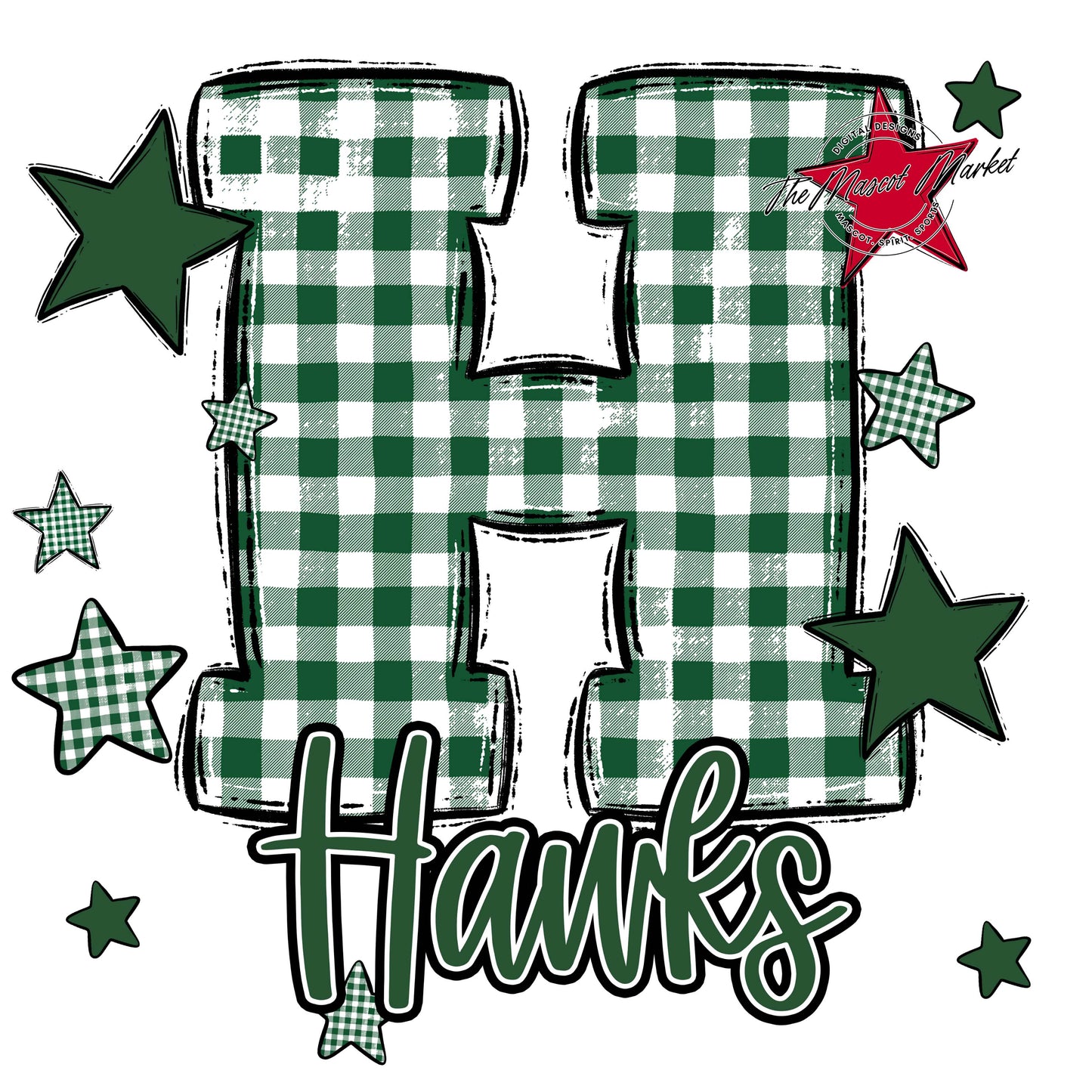 Hawks Plaid Star Design-Green