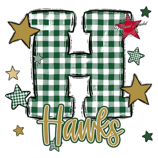 Hawks Plaid Star Design-Green & Gold