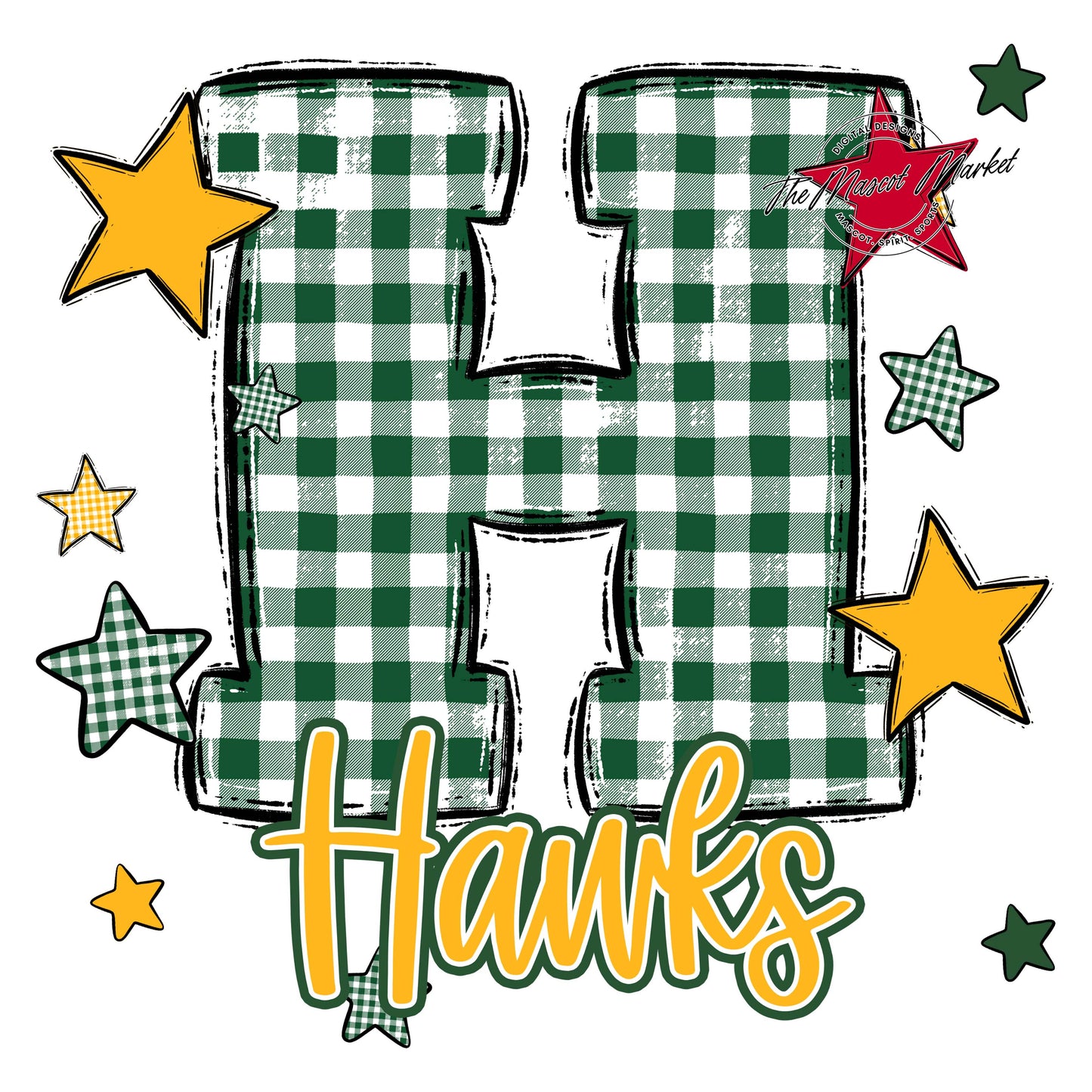 Hawks Plaid Star Design-Green & Yellow