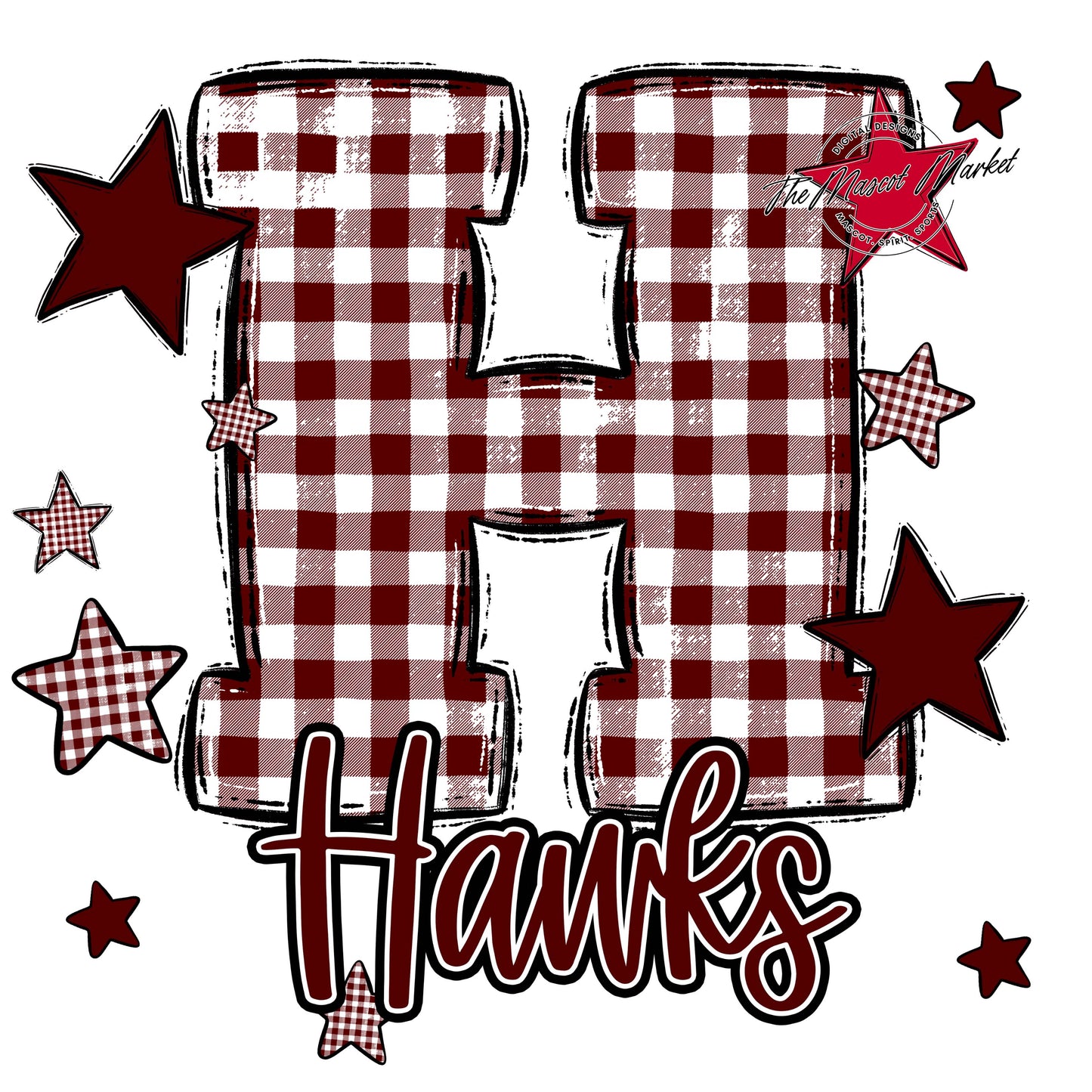 Hawks Plaid Star Design-Maroon