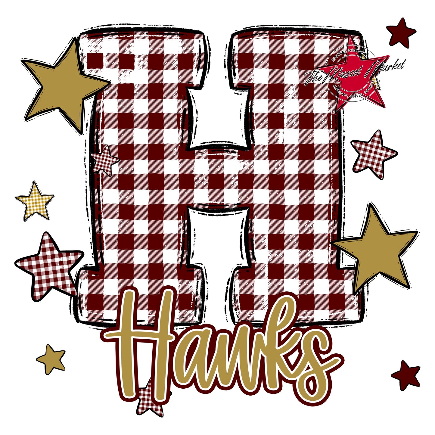 Hawks Plaid Star Design-Maroon & Gold