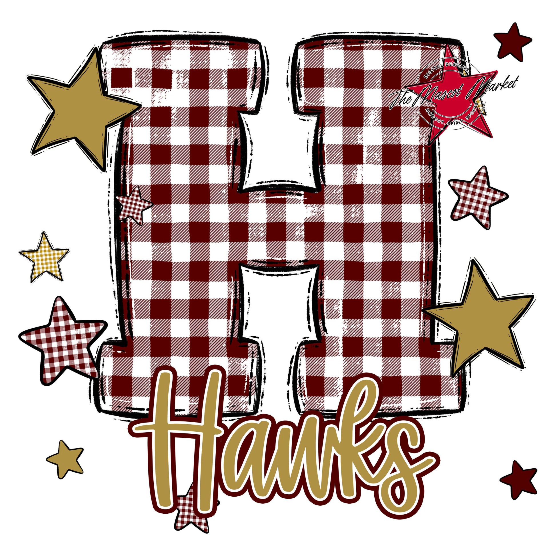 Hawks Plaid Star Design-Maroon & Gold