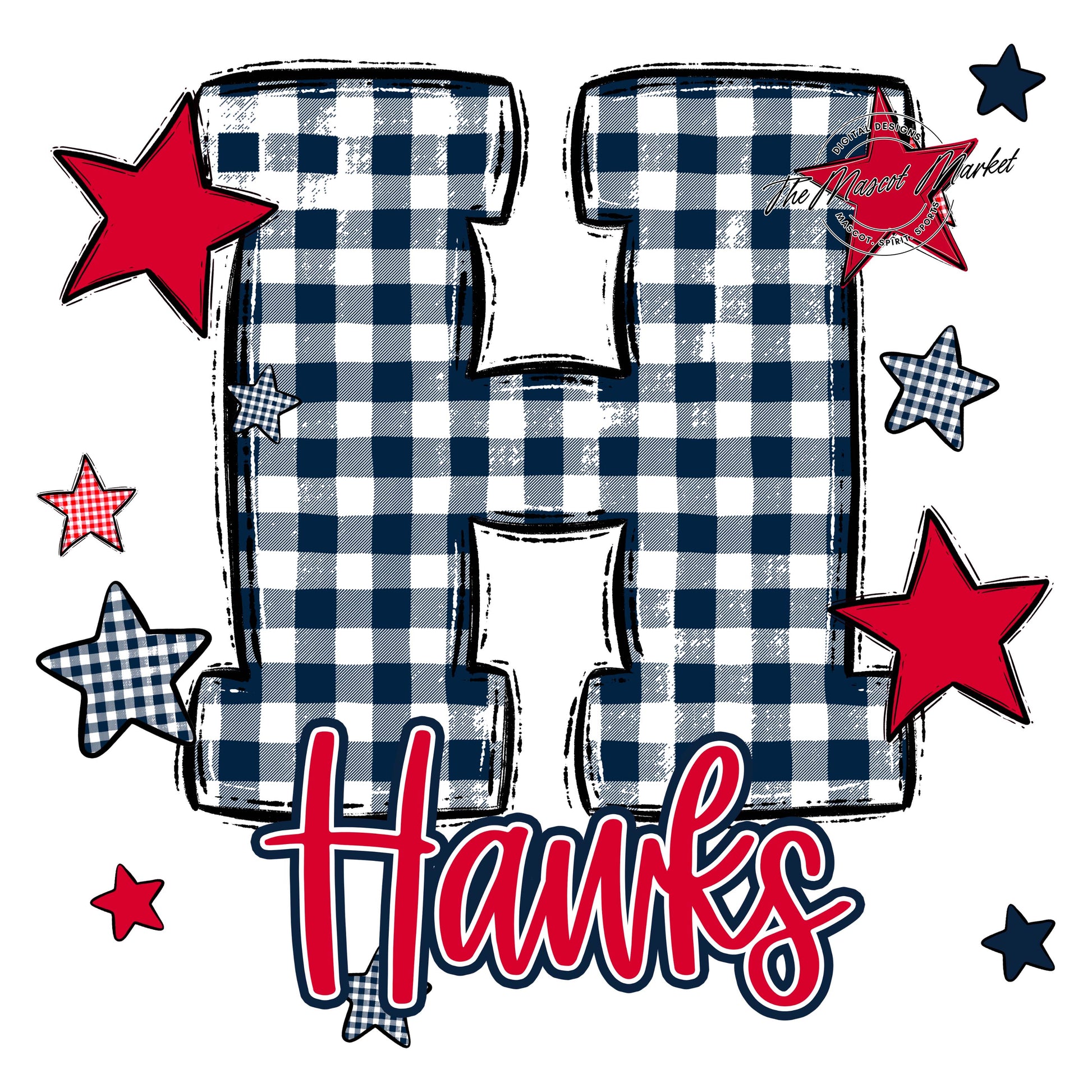 Hawks Plaid Star Design-Navy & Red