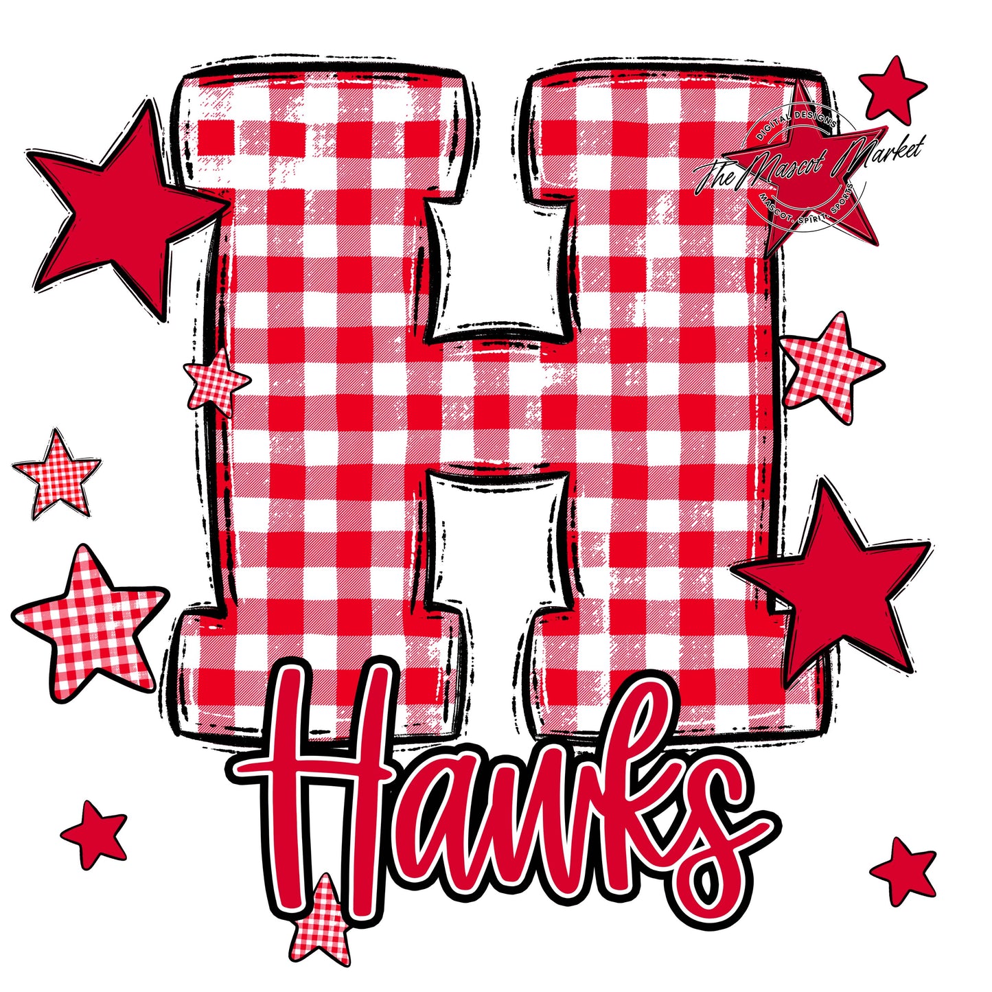 Hawks Plaid Star Design-Red